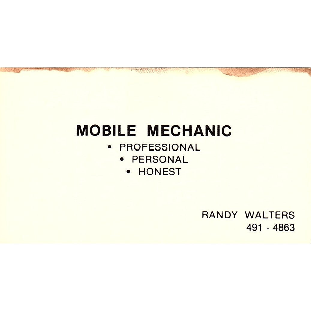 Randy Walters Mobile Mechanic Vintage Business Card SE3-B13