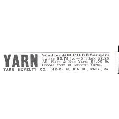 Yarn Novelty Co Free Samples Philadephia PA 1936 Ad SAG4-S12