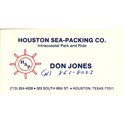 Don Jones Houston Sea-Packing Co Houston Vintage Business Card SD9-B13