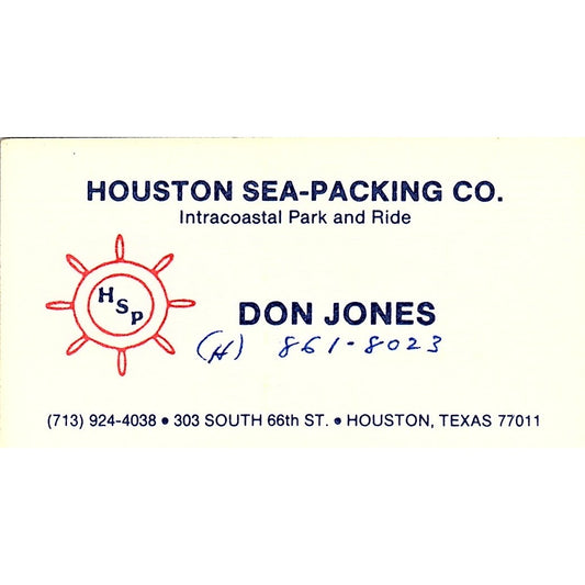 Don Jones Houston Sea-Packing Co Houston Vintage Business Card SD9-B13