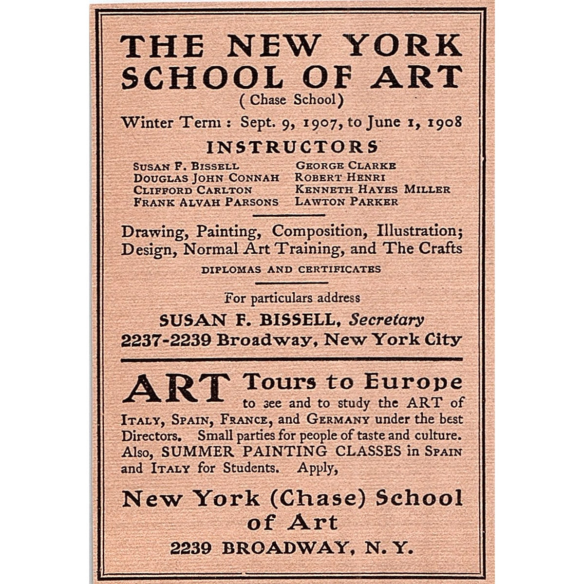 New York School of Art Chase School Susan F. Bissell - 1908 Ad AF4-8
