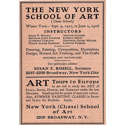 New York School of Art Chase School Susan F. Bissell - 1908 Ad AF4-8