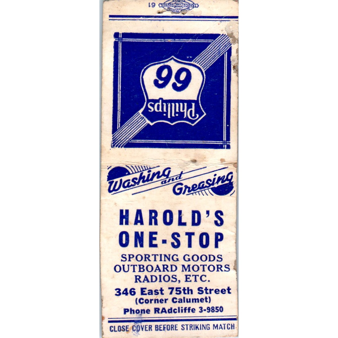 Harold's One-Stop Phillips 66 Chicago Vintage Matchbook Cover SD2-Y2