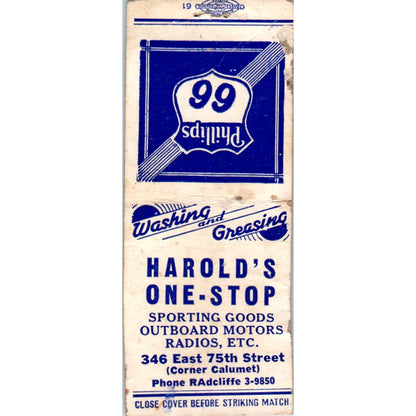 Harold's One-Stop Phillips 66 Chicago Vintage Matchbook Cover SD2-Y2