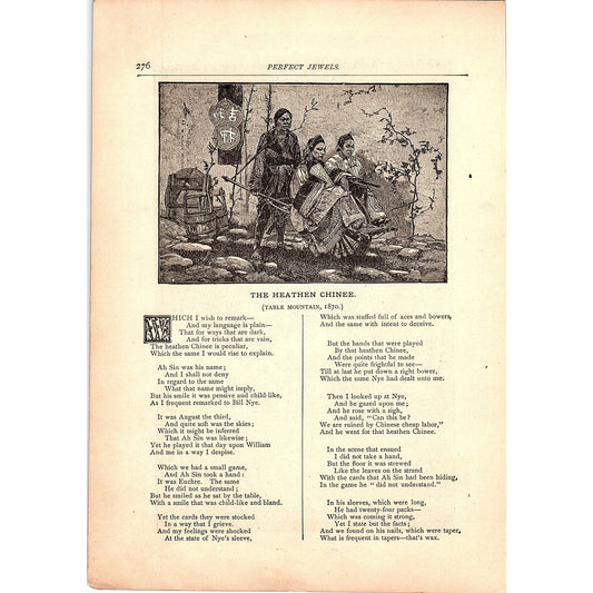 The Heathen Chinee Table Mountain 1870 - F Bret Harte 2 Pages 1884 Poem TA5-CJ-6