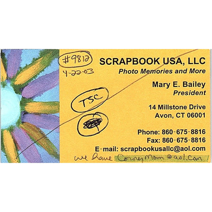 Mary E Bailey Scrapbook USA Avon CT Vintage Business Card SC9-B9
