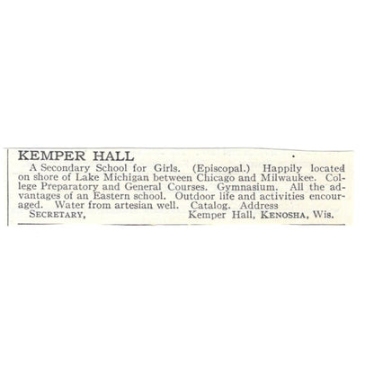 Kemper Hall Girls School Kenosha WI c1918 Original Advertisement AE5-SA4