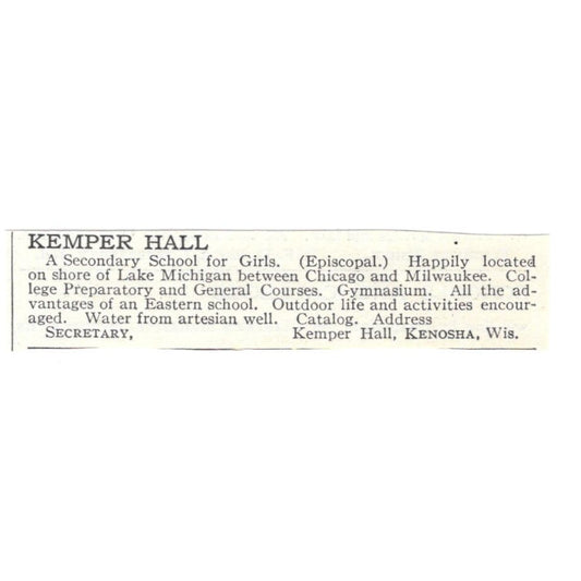 Kemper Hall Girls School Kenosha WI c1918 Original Advertisement AE5-SA4