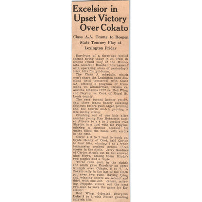 Baseball AA Excelsior Beats Cokato 1935 Minneapolis Journal Article AE7-N4