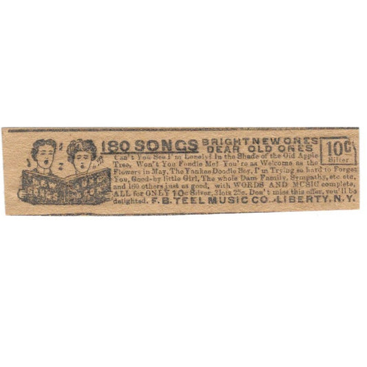 F.B. Teel Music Co Liberty New York 1906 Original Ad AK6-S10