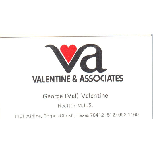 George Val Valentine & Associates Realty Corpus Christi TX Business Card SD8-B1