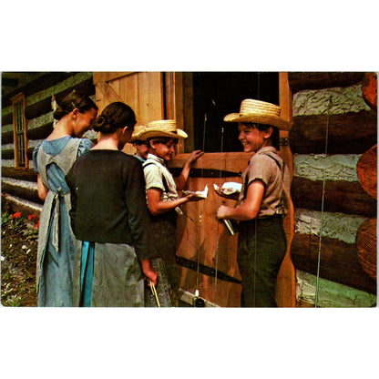 Amish Boys & Girls Enjoy a Treat Pennsylvania Dutch Country Vintage Postcard PD5