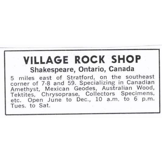 VIllage Rock Shop Shakespeare Ontario Canada 1972 Ad AF8-S4