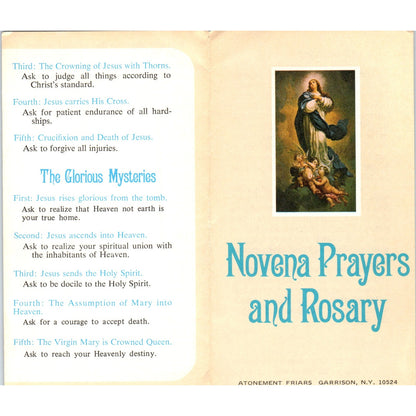 Novena Prayers and Rosary Atonement Friars Garrison NY Vintage Leaflet TH2-PC2