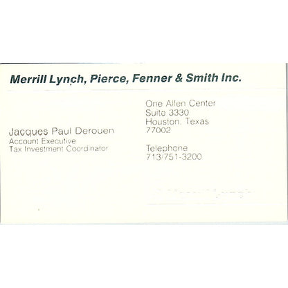 Merrill Lynch Pierce Fenner & Smith Jacques Paul Derouen Houston TX Card SF3-B6