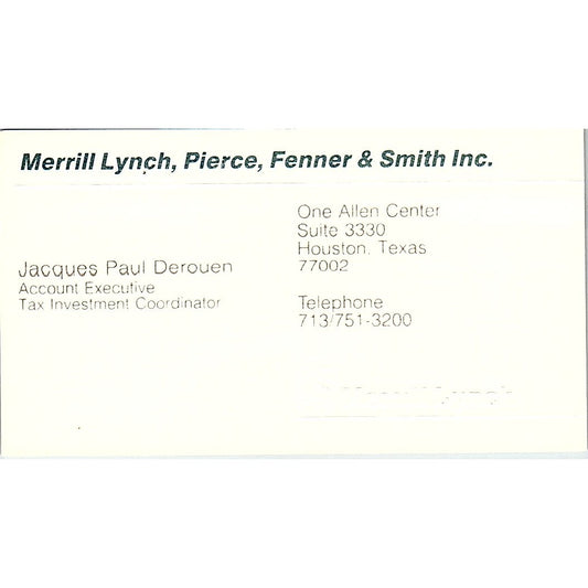 Merrill Lynch Pierce Fenner & Smith Jacques Paul Derouen Houston TX Card SF3-B6