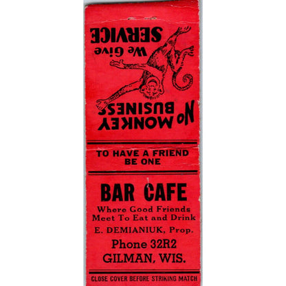 Bar Cafe E. Demianiuk Gilman WI Vintage Matchbook Cover SD4-Y11