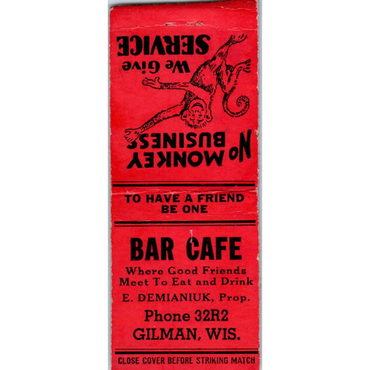 Bar Cafe E. Demianiuk Gilman WI Vintage Matchbook Cover SD4-Y11