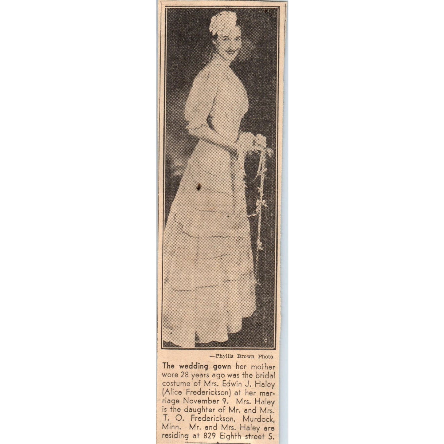 Murdock MN Edwin J. Haley Alice Frederickson Wedding 1935 News Article AE7-N4