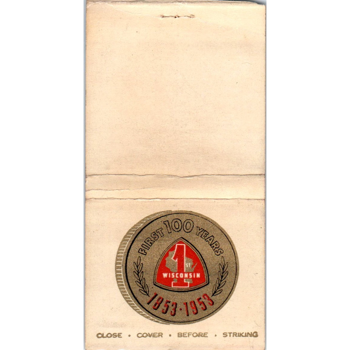 1953 Wisconsin State Centennial Vintage Matchbook Cover SF4-Y6