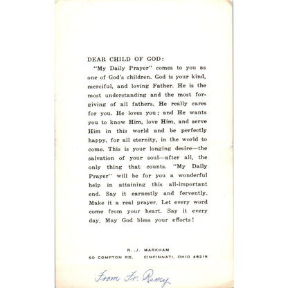 My Daily Prayer Fr. Remy Vintage Catholic Prayer Card TH2-PC1