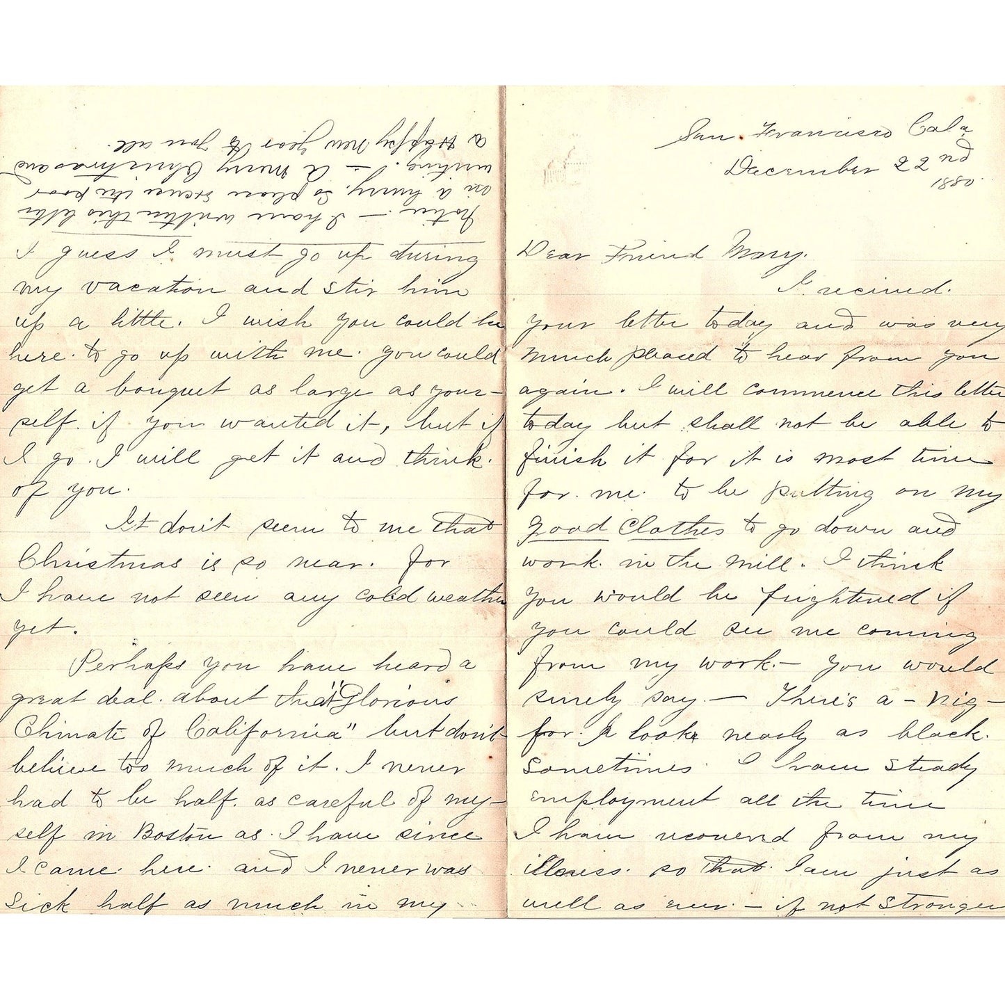 1880 Original Handwritten Letter From San Francisco CA AF4-2