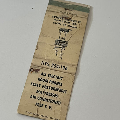 Sunset Motor Lodge El Dorado Kansas Vintage Matchbook Cover TB6-MB2-6