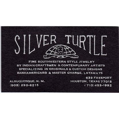 Silver Turtle, Albuquerque, N. M. Houston, Texas Vintage Business Card SF3-B9