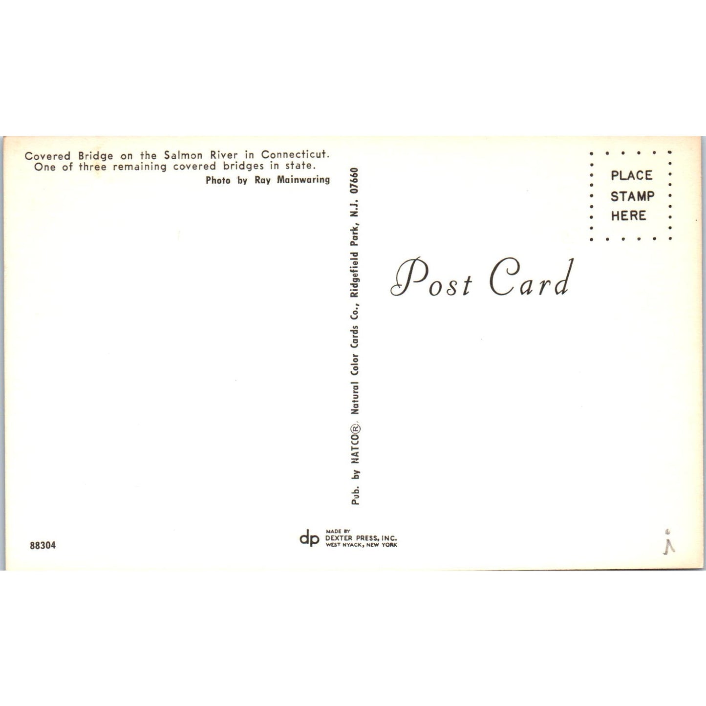 Salmon River Bridge Connecticut Covered Bridge Postcard PB13