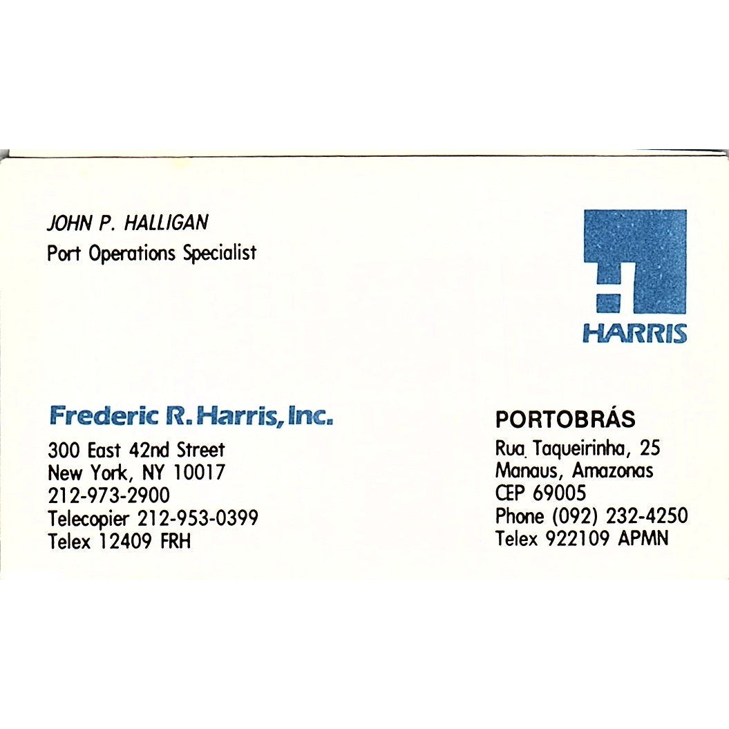 Frederic R Harris Inc John P Halligan NY Vintage Business Card SC9-B1