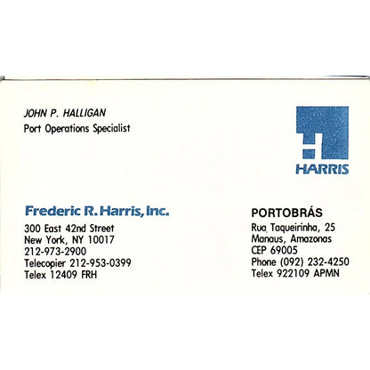 Frederic R Harris Inc John P Halligan NY Vintage Business Card SC9-B1