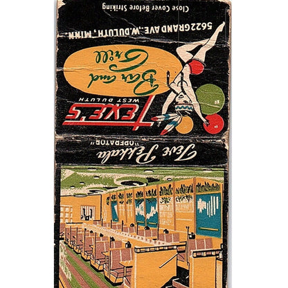 Teve's West Duluth Bar and Grill Teve Pekkala MN Pinup Matchbook Cover SF3-Y4