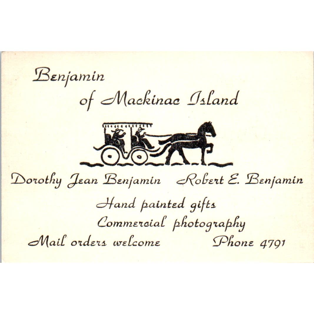 Robert E. Benjamin Photography & Gifts Mackinac Island MI Business Card AB9