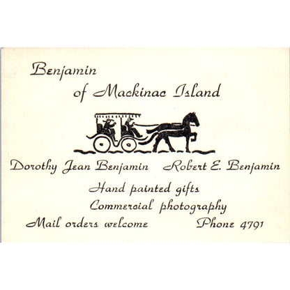 Robert E. Benjamin Photography & Gifts Mackinac Island MI Business Card AB9