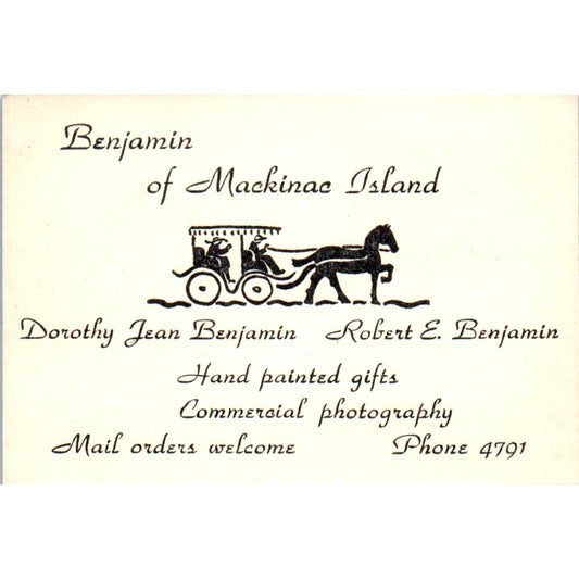 Robert E. Benjamin Photography & Gifts Mackinac Island MI Business Card AB9