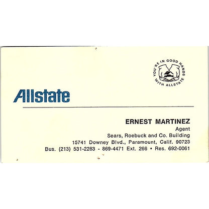 Ernest Martinez Paramount CA Allstate Ins Vintage Business Card SE3-B15