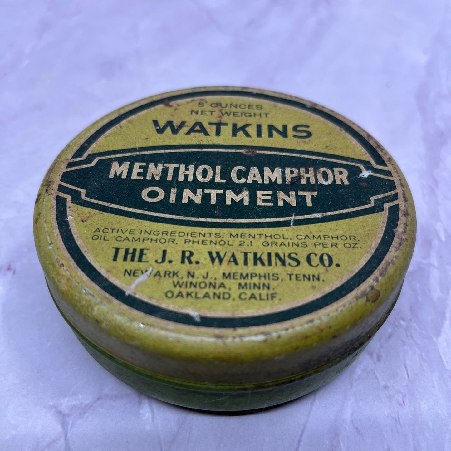 Vintage J.R. Watkins Co Menthol Camphor Tin Winona MN Oakland CA SC1