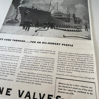 Crane Co. Crane Valves for an Oil-Hungry People Chicago IL 1943 WWII Ad SV1-6