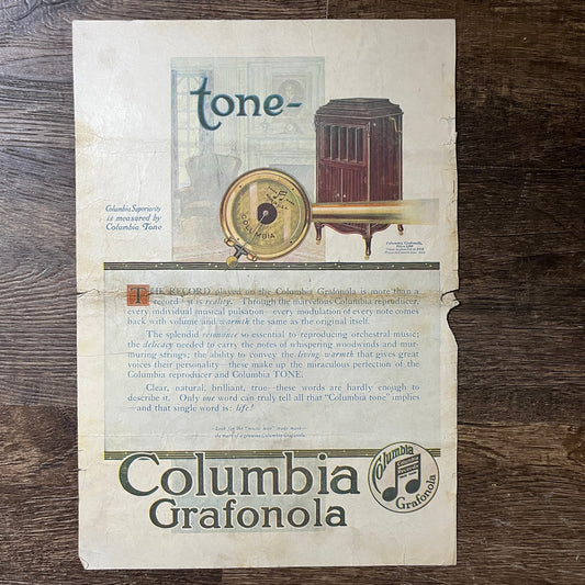 Columbia Records Grafonola Vintage Magazine Ad 10x14 V7