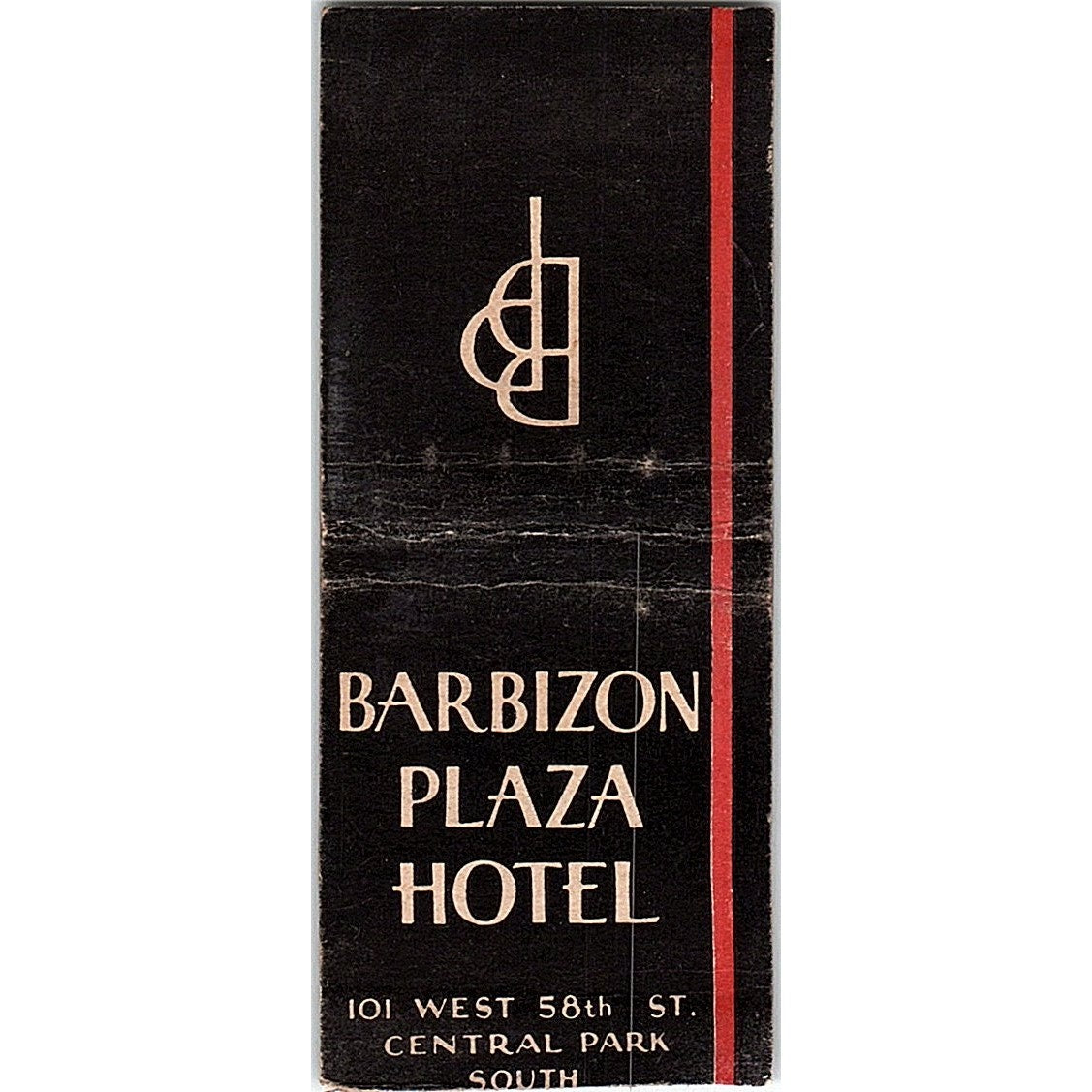 Barbizon Plaza Hotel 101 West 58th Central Park South NY Matchbook Cover SE5-Y1