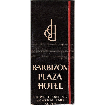 Barbizon Plaza Hotel 101 West 58th Central Park South NY Matchbook Cover SE5-Y1