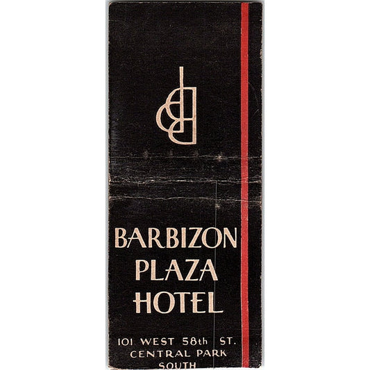 Barbizon Plaza Hotel 101 West 58th Central Park South NY Matchbook Cover SE5-Y1