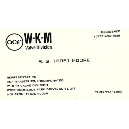 John R Nicholas ACF WKM Houston Vintage Business Card SC9-B12