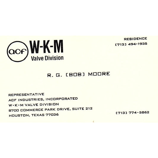 John R Nicholas ACF WKM Houston Vintage Business Card SC9-B12