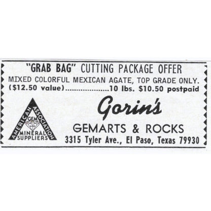 Garin's Gemarts & Rocks El Paso Texas 1964 Magazine Ad AK6-S8