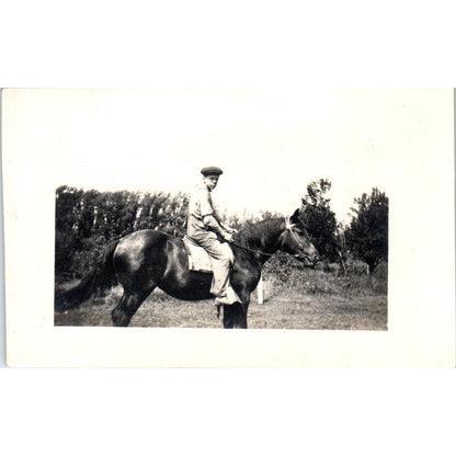 Man in a Scally Cap Riding a Horse c1910 RPPC Postcard AB9