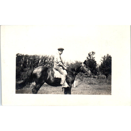Man in a Scally Cap Riding a Horse c1910 RPPC Postcard AB9