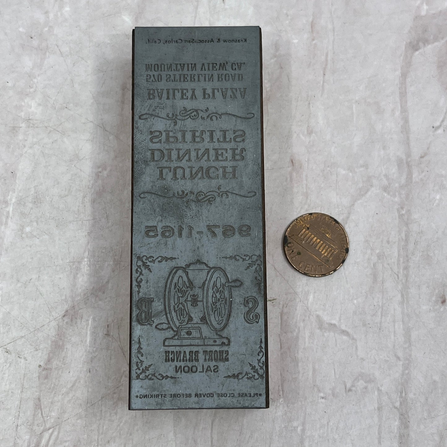Short Branch Saloon Mountain View CA Letterpress Matchbook Printers Block SF5