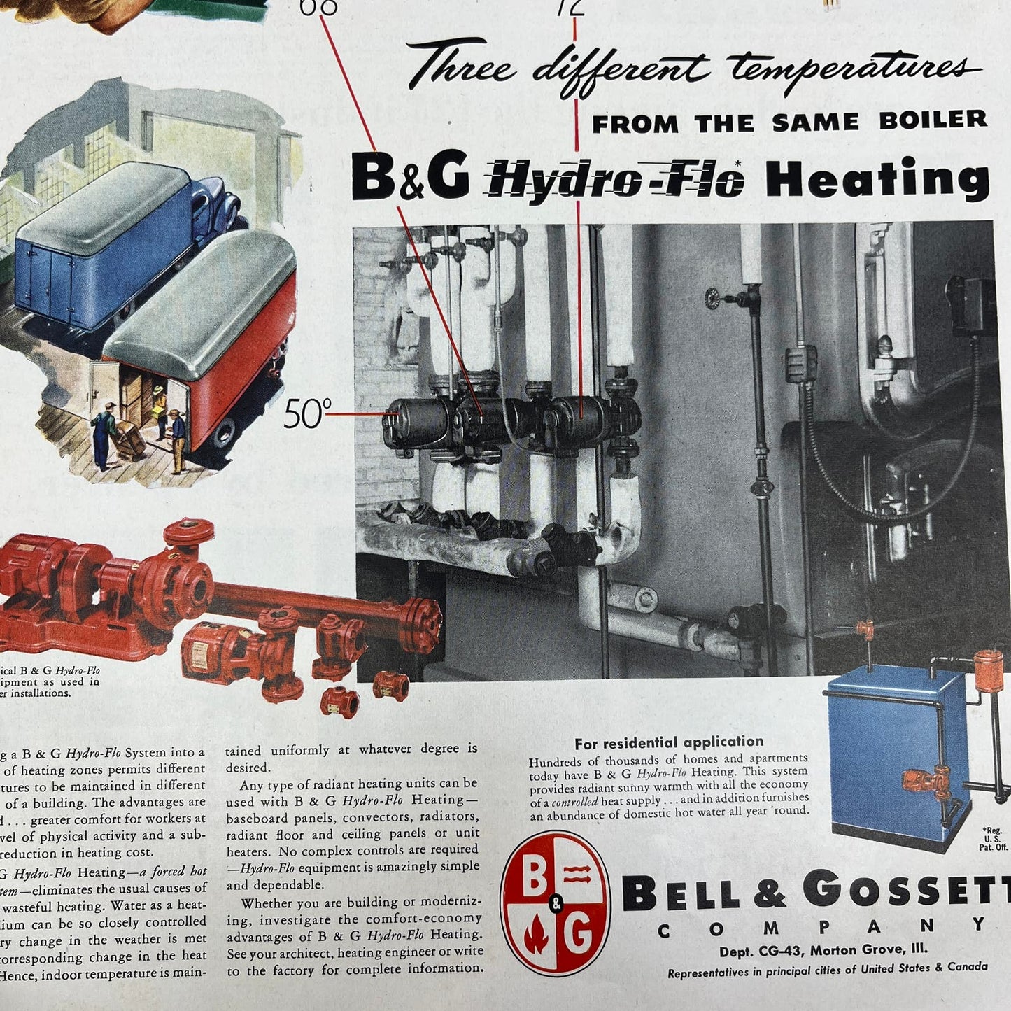 Bell & Gossett Company Morton Grove IL Hydro-Flo Heating 1951 Magazine Ad FL6-10