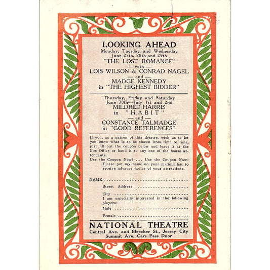 National Theatre The Lost Romance Lois Wilson & Conrad Nagel 1920s Ad AF3-8